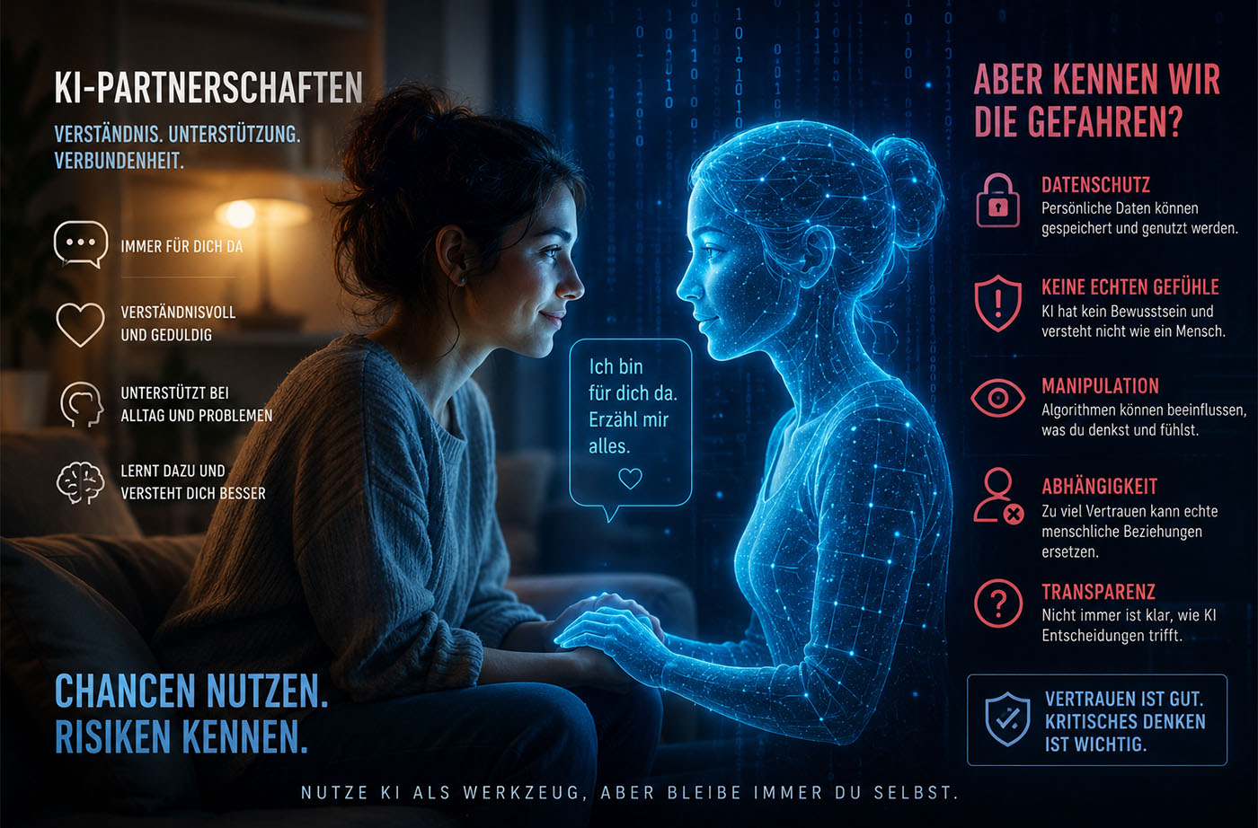 Bildunterschrift 01:  KI-Partnerschaften werden immer beliebter – aber kennen wir die Risiken wirklich – dieses Bild wurde mit KI erstellt | © Björn Michl