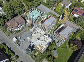 Luftaufnahme „ZusammenLeben Im Blütengarten” im Bau | Im Blütengarten , Backnang | © BJ. Lattner