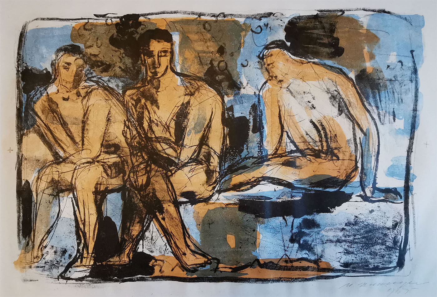 Drei männliche Akte, Farblithografie, 1955, ca. 29,0 x 43,5 cm | © Rudi Limbach