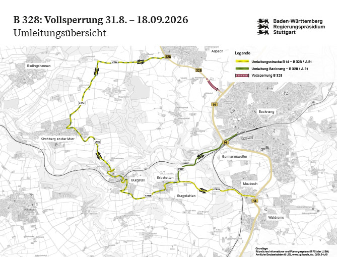 B 14 – B 328 Umleitungsplan | © Regierungspräsidium Stuttgart